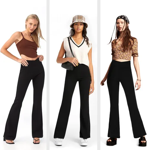 Vista 2 de Pantalones de yoga con corte de bota para mujer, leggings acampanados para mujer, cintura alta, cruzada, entrenamiento, descanso, pantalones