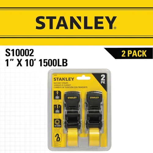 Vista 7 de STANLEY S10002 Correas de amarre de trinquete negras/amarillas de 1 pulgada x 10 pies - Carga de trabajo segura de 500 libras / Resistencia a