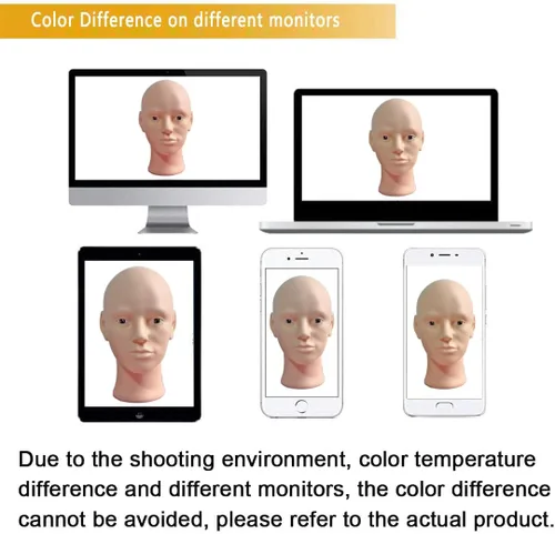 Vista 3 de Cabeza de maniquí calvo masculina para hacer pelucas, sombrero y gafas, cabeza de cosmetología profesional, color beige, sin maquillaje