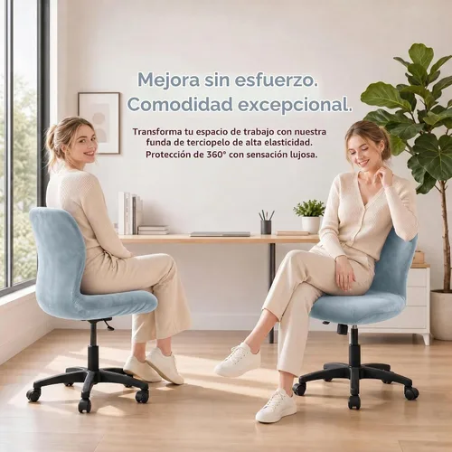 Vista 8 de Fundas elásticas de terciopelo para sillas de oficina sin brazos, funda elástica colorida para sillas de escritorio (azul bebé)