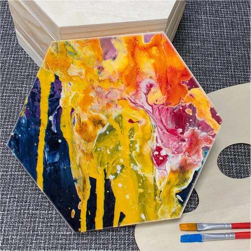 Vista 3 de 6 paneles de pintura hexagonal de madera sin terminar de 6 x 7 pulgadas para manualidades, paneles de lona de madera en blanco para verter arte