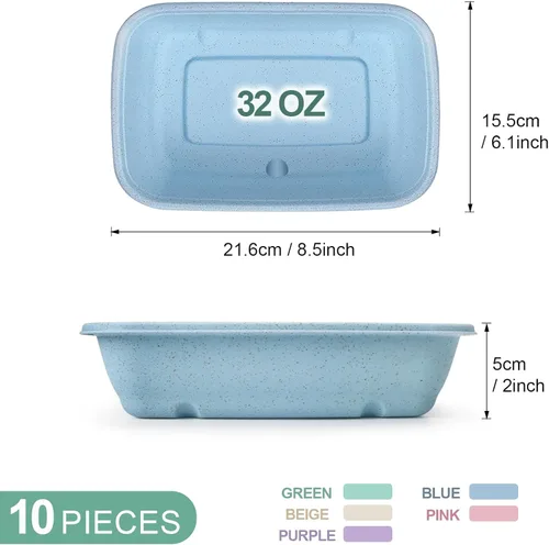 Vista 7 de shopwithgreen Recipientes de preparación de comidas, 1 compartimento, 10 unidades de paja de trigo para microondas con tapas, contenedores