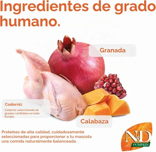 Vista 4 de Farmina N&D, receta de calabaza y codorniz de calabaza, comida seca para gatos adultos, 3.3 libras
