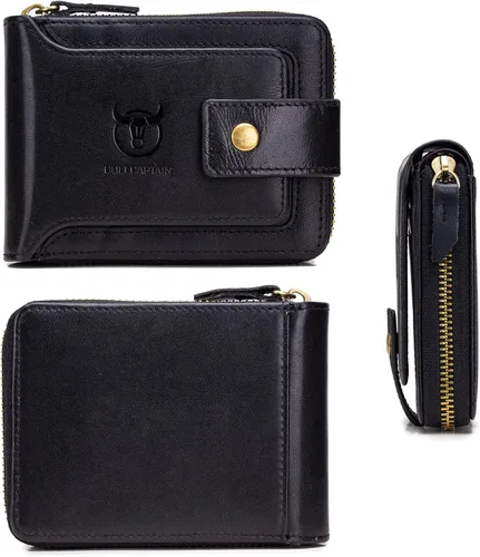 Vista 45 de LUKZIJAES Billetera de cuero genuino para hombre, con bloqueo RFID, delgada, plegable, bolsillo frontal, #3-Café, Vintage