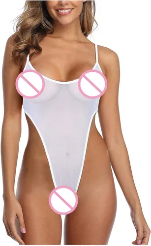 Vista 5 de RTRDE Conjunto de lencería para mujer, lencería ajustada de cintura alta, malla transparente, encaje lencería para mujer
