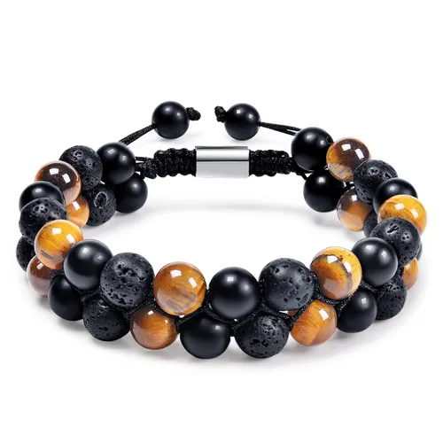 Vista 37 de DHQH Triple Protection Bracelet 8/10MM Hematite Black Agate Tigers Eye Stone Bracelet Crystal Jewelry Healing Bead Bracelets for Men Bring Luck