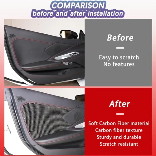 Vista 5 de Cubierta de panel interior de puerta de automóvil, fibra de carbono suave, 2 piezas compatibles con Corvette C8 Stingray 2020-2023 para panel