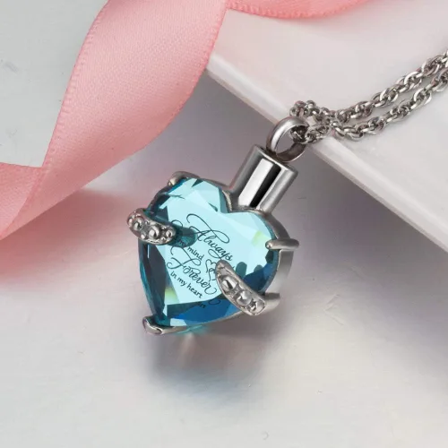 Vista 2 de XIUDA Collar de urna de cristal con piedra natal, colgante de recuerdo conmemorativo, soporte de ceniza, joyería de cremación para cenizas