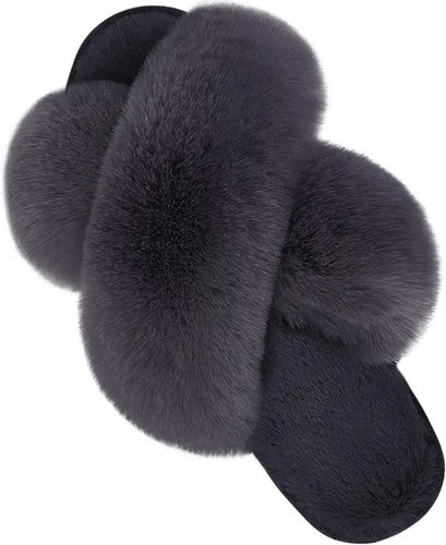 Vista 14 de Parlovable - Pantuflas mullidas para mujer con banda cruzada cómodas, zapatillas de casa de espuma viscoelástica con punta abierta, regalos
