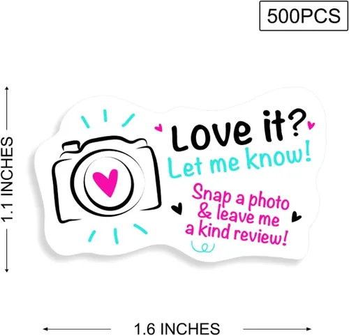 Vista 2 de Littlefa Love it Let Me Know - Calcomanías para pequeñas empresas, paquete de 500 unidades Snap a Photo and Leave a Review Stickerss, Thank You