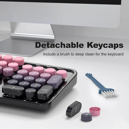 Vista 6 de Dilter Combo de teclado y mouse inalámbricos, teclado retro con teclas redondas, ergonómico de tamaño completo, ideal para PC con Windows, hogar