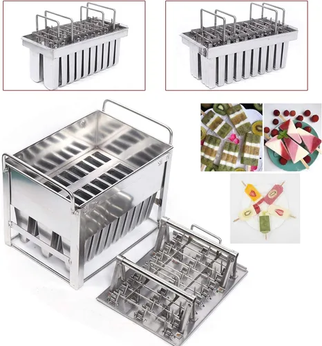 Vista 9 de Juego de moldes para hacer helados, 20/30 piezas de acero inoxidable, kit de moldes de helado de paletas de hielo de gran capacidad, soporte