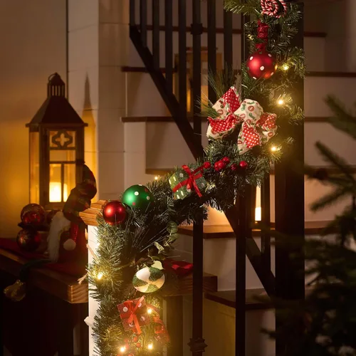 Vista 2 de Valery Madelman Guirnalda de Navidad Preencendida de 9 Pies con Luces para Repisa de Chimenea, Guirnalda de Navidad Iluminada para Exteriores