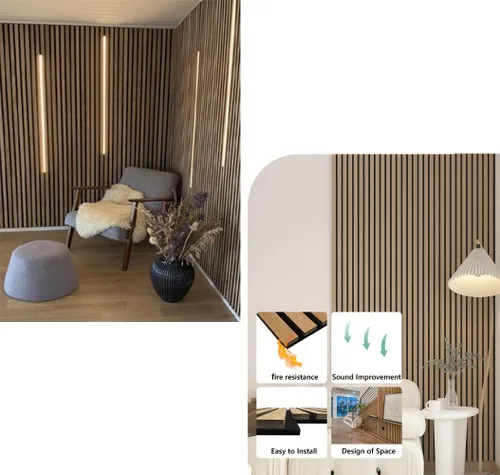 Vista 9 de Paneles acústicos de pared acústicos, paneles grandes insonorizados, panel de absorción de sonido acanalado 3D con acabado de madera, tratamiento