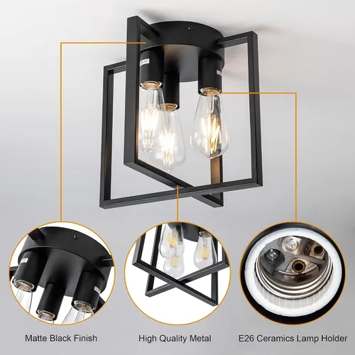 Vista 7 de Lámpara de techo negra de 3 luces, accesorios de iluminación industriales de cocina estilo granja para pasillo, recámara, baño, entrada
