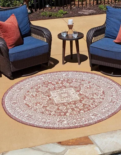 Vista 11 de Unique Loom Outdoor Aztec Collection Alfombra de área, Chalca (5 pies 3 pulgadas, octágono, aguamarina/marfil)