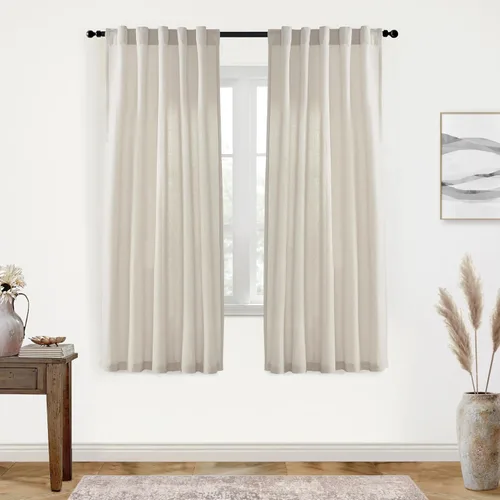 Vista 83 de XTMYI - Cortinas transparentes de 54 pulgadas de largo, juego de 2 paneles para baño, cortinas cortas de lino y algodón con semi privacidad