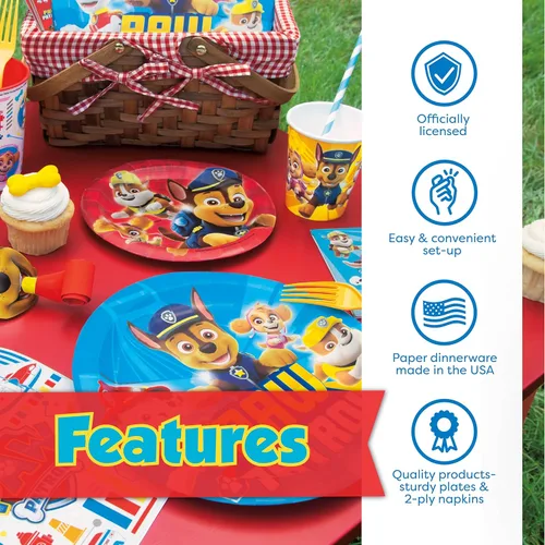 Vista 3 de Suministros y decoraciones para fiestas de Paw Patrol, suministros de fiesta de cumpleaños de Paw Patrol, sirve para 16 invitados, con licencia