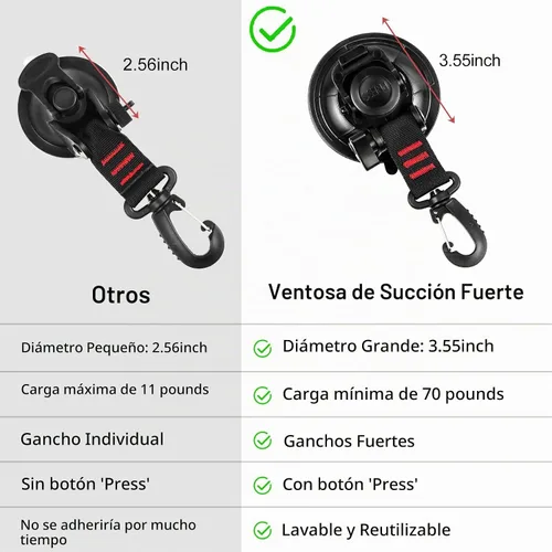 Vista 5 de Ventosa resistente, 6 ventosas fuertes con ganchos, 6 clips de lona