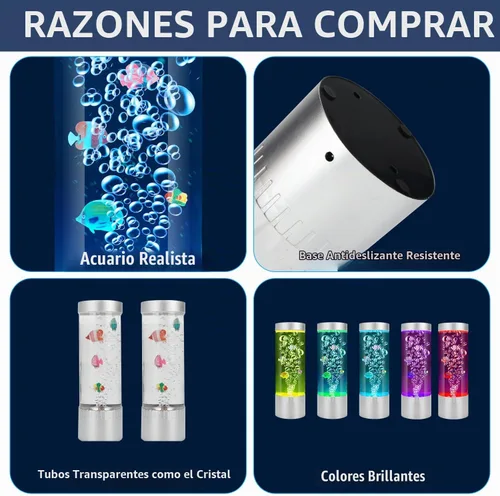 Vista 6 de Lámpara de pez de burbujas, lámpara de tubo de burbujas sensorial, pecera artificial con peces en movimiento, para iluminar tu vida como una