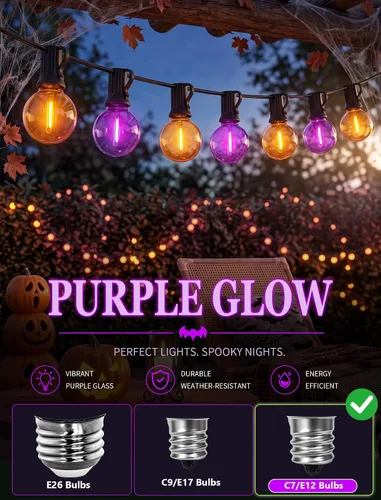 Vista 4 de 25 Pack G40 Purple Orange LED Replacement Bulbs for Outdoor String Lights