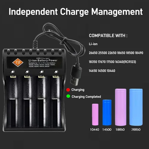 Vista 4 de Swanlake Cargador de batería universal de iones de litio de 4 ranuras, cabezal de carga USB, inteligente, automático y rápido
