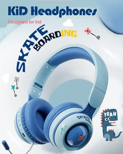 Vista 2 de Xmenha Auriculares inalámbricos para niños con micrófono para la escuela, con cancelación de ruido, protección para los oídos, Bluetooth, plegable