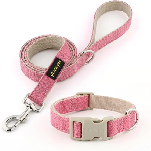 Vista 15 de Collar y correa para perro de algodón y cáñamo Plutus Pet, collar ajustable para perros pequeños, medianos y grandes, resistente y suave en la piel