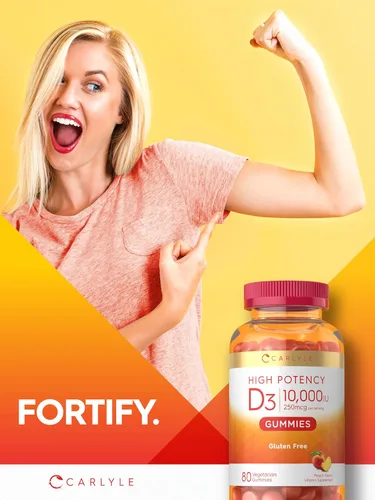 Vista 7 de Carlyle Gomitas de vitamina D3 10000iu para adultos 80 unidades Gomitas con sabor a melocotón Alta potencia para mujeres y hombres
