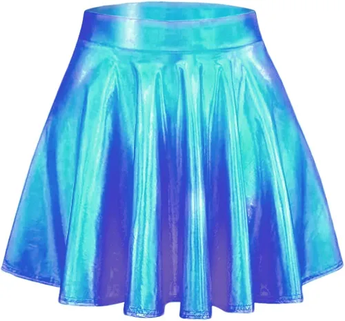 Vista 5 de SFBBCLOZ Conjunto de 2 piezas para mujer con aspecto mojado parte superior corta metálica brillante minifalda para fiesta club festival rave