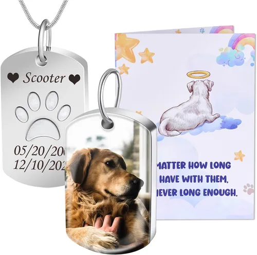 Vista 24 de Fanery Sue Collar personalizado para cenizas de mascotas para perros y gatos, foto y texto personalizados, regalo de condolencia, regalo