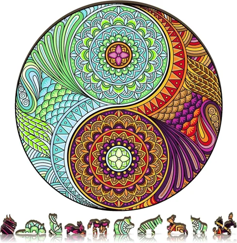 Vista 7 de ZenChalet Rompecabezas de madera de astrología para adultos, rompecabezas de madera con signos del zodiaco de bola de cristal, rompecabezas de arte