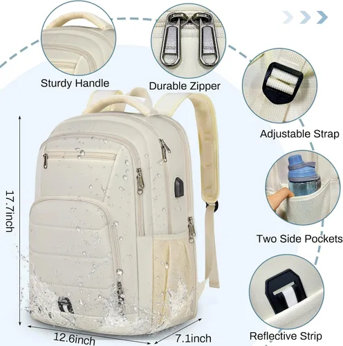Vista 4 de RAINSMORE Mochila para laptop de 17 pulgadas, mochila de viaje grande para mujer, mochila impermeable para computadora, trabajo, universidad, bolsa