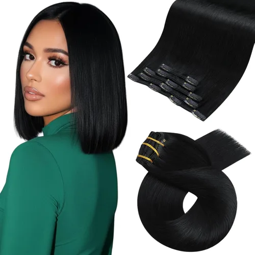 Vista 63 de Moresoo Extensiones de cabello humano con clip, balayage, color marrón oscuro a marrón dorado con clip, extensiones de cabello humano con clip, 5