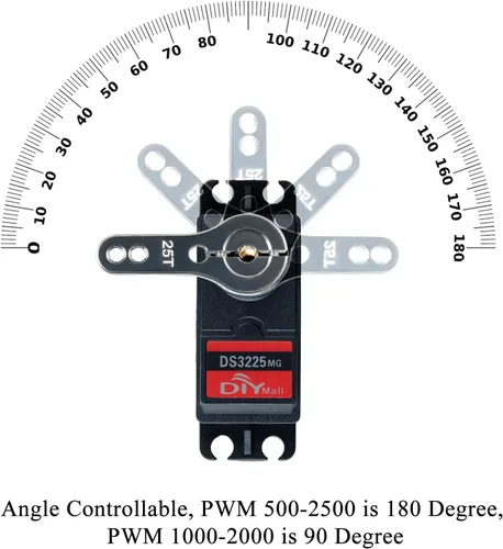 Vista 5 de 4 piezas DSSERVO DS3225MG 55.1 lbs Servos digitales de engranaje de metal impermeable, servo RC de alto torque de 180 grados con brazo servo 25T