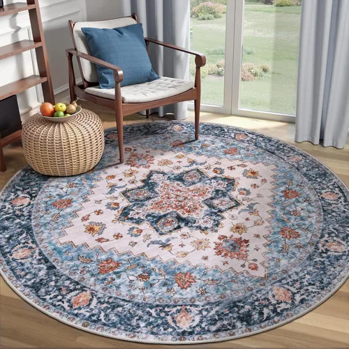 Vista 633 de SERISSA - Tapetes florales vintage, antideslizante, lavable, pequeño, ultrasuave, bohemio, de pelo bajo, para entrada, interiores, habitación