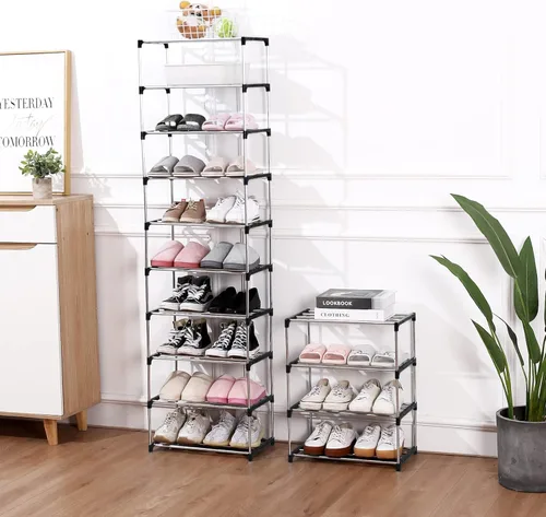 Vista 2 de Jucaifu - Estante pequeño apilable para zapatos, ahorro de espacio para entrada, pasillo y armario, organizador y almacenamiento (3 niveles, negro)