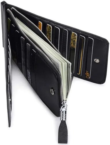 Vista 4 de Huztencor cartera de cuero con bolsillo para tarjeta de crédito bloqueo RFID, billetera, funda para tarjetas para mujer