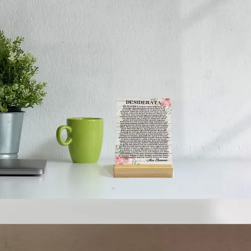 Vista 4 de Desiderata Poem - Placa rústica para decoración de escritorio, con soporte de madera, cita motivacional, letrero decorativo de madera