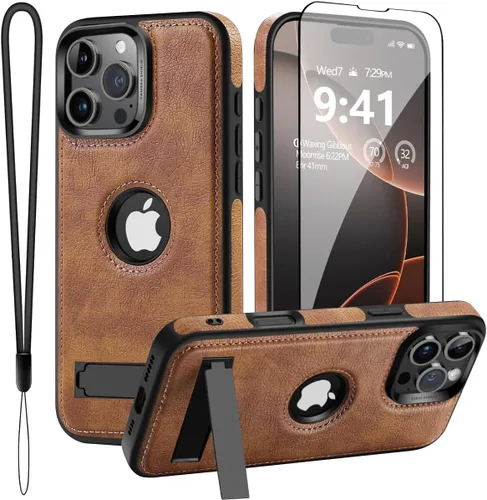 Vista 10 de Funda de piel para iPhone 16 Pro Max, mejorada [fuerte magnética], [compatible con MagSafe] [soporte invisible integrado] Funda protectora delgada