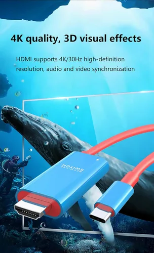 Vista 6 de Cable USB-C a HDMI de 6.6 pies para Nintendo Switch NS/OLED, reemplaza la estación de acoplamiento Switch con puerto PD de 100 W