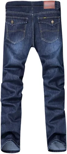 Vista 4 de Forthery - Pantalones de mezclilla elásticos de ajuste clásico azul para hombres, pantalones de mezclilla para adolescentes, niños y adolescentes