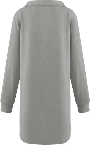 Vista 4 de Vestidos de mujer Otoño Invierno Color Sólido Solapa Botón Manga Larga Suéter Casual Vestido