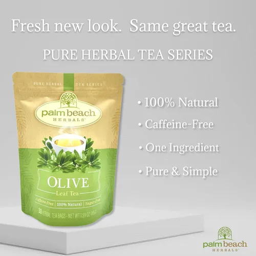 Vista 3 de Té de hoja de olivo - Serie de té de hierbas puro de Palm Beach Herbals (30 unidades) [El embalaje puede variar]