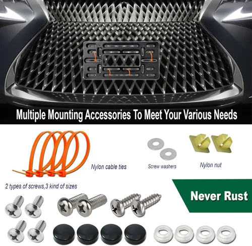 Vista 6 de Aootf Kit de Montaje de Placa de Matrícula Delantera - Soporte de Placa de Matrícula y Portaplaca de Automóvil de Aluminio Negro que se Ajusta sin