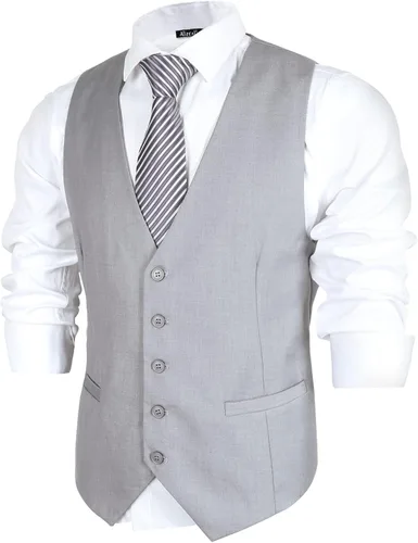 Vista 2 de Alizeal Chaleco clásico de color sólido para hombre, chaleco de esmoquin de ajuste regular para boda