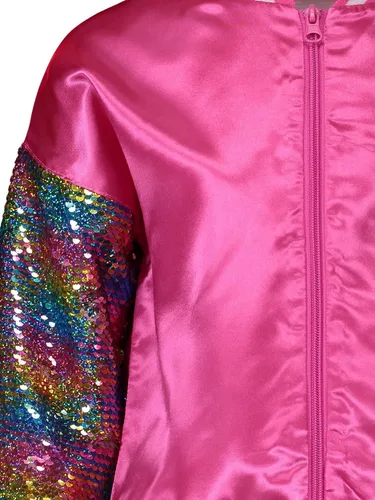 Vista 6 de JoJo Siwa Chaqueta bombardera con cremallera de lentejuelas para niñas de unicornio para niños pequeños a niños grandes