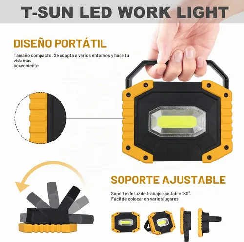 Vista 3 de T-SUN Luz de trabajo LED recargable, 30W 2000LM COB Utility Light,2 Pack 6000K-30W-COB