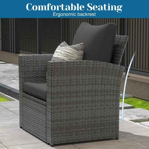 Vista 5 de Solaste Juego de muebles de patio al aire libre de 4 piezas, sofá seccional para exteriores con mesa de centro de vidrio templado y cojines, juego