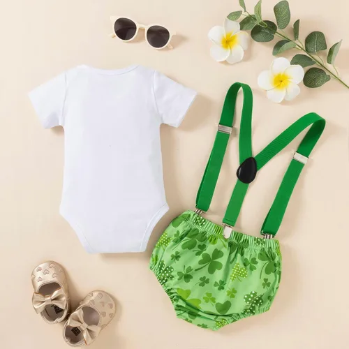 Vista 3 de Conjunto de letras de San Patricio con estampado de bebé, conjunto de ropa de bebé para niñas